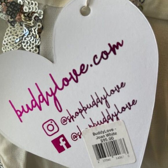 BuddyLove Womens Sequin Star Top White Puffy Long Sleeve Fashion Elegant outfit - Picture 5 of 16